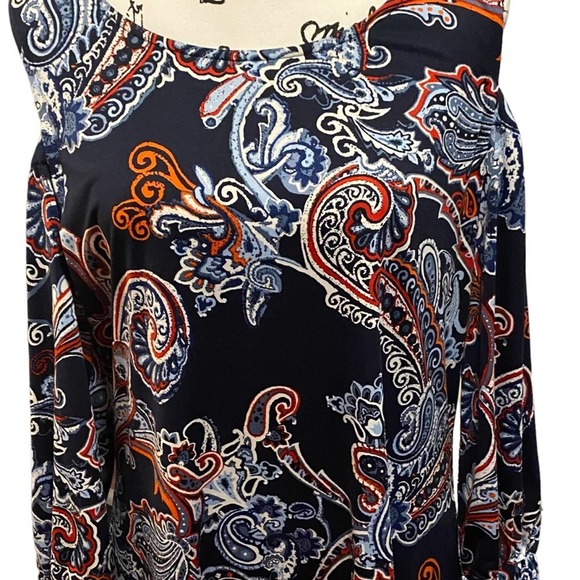 new directions Tops - New Directions Size Large Cold Shoulder Comfortable Blue Dress Top